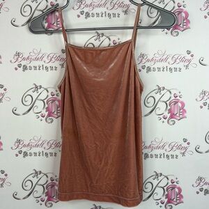 Tank top rose gold soft material shiny Women's Brown Spaghetti Strap Top